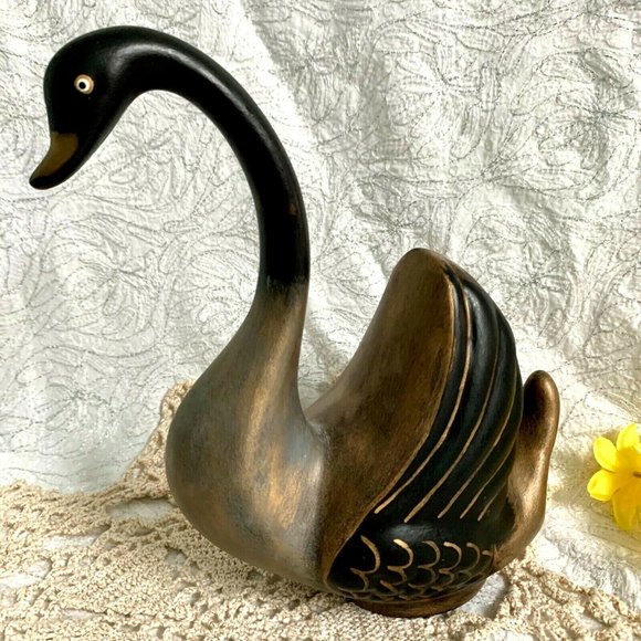 Black Swan Figurines Hand Painted MCM Style Signed Folk Art - Picture 5 of 12